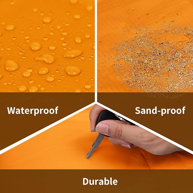Frelaxy Pocket Picnic Blanket, Waterproof Sandproof Beach Mat, Compact Camping Tarp for Festivals, Hiking, Travel, Outdoor Recreation (Orange, 57'' x 60'')