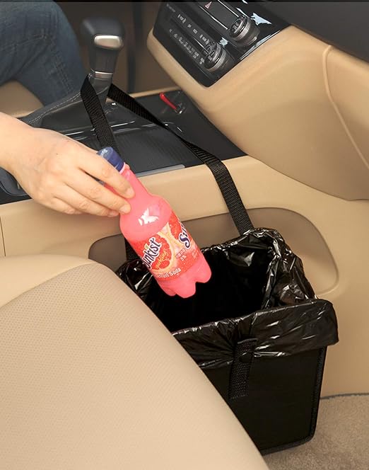 KMMOTORS Car Trash Can, Jopps, Car Trash Bag Hanging, Fordable Garbage Can, Front seat, Back seat, Vegan Leather, Collapsible (Jopps, Medium, Black)