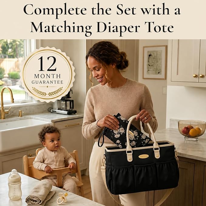 DOKUS & CO Premium Wet Dry Diaper Clutch – Structured Waterproof Baby Organizer with Wrist Strap + Matching Washable Wet Bag