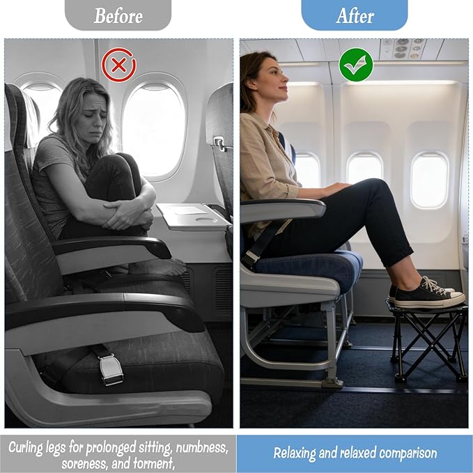 4 Pack Portable Airplane Foot Rest Folding Travel Foot Stool Under Desk Foot Rest for Office Long Flight Compact Camping Stool with Carry Bags for Travel Hiking Fishing
