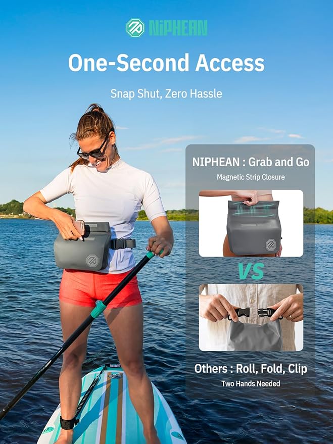 niphean IPX7 Waterproof Fanny Pack with Magnetic One-Hand Closure, Durable Waterproof Dry Bag, for Kayaking, Paddle Boarding, Beach Cruise Essentials, 2.5L Phone Pouch Dry Bags for Men Women