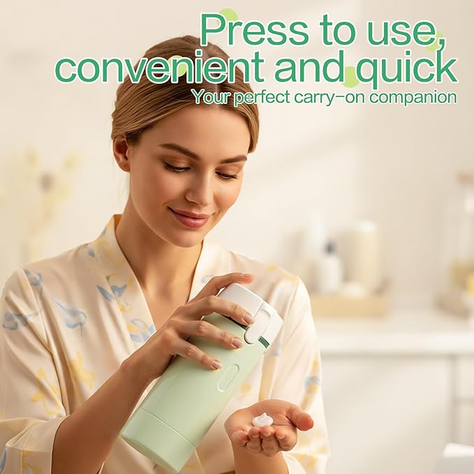 4 in 1 Travel Dispenser Bottle Flying Essentials Camping Toiletries Pump Leak Proof Size Portable Containers Refillable for Shampoo Lotion Creams Body Wash Conditioner Attached Label (White)