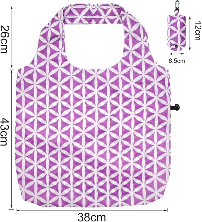 HOLYLUCK Reusable Grocery Bags,Heavy Duty Foldable Shopping Tote Bag (Standard, 3 Purple Geometric Flowers)