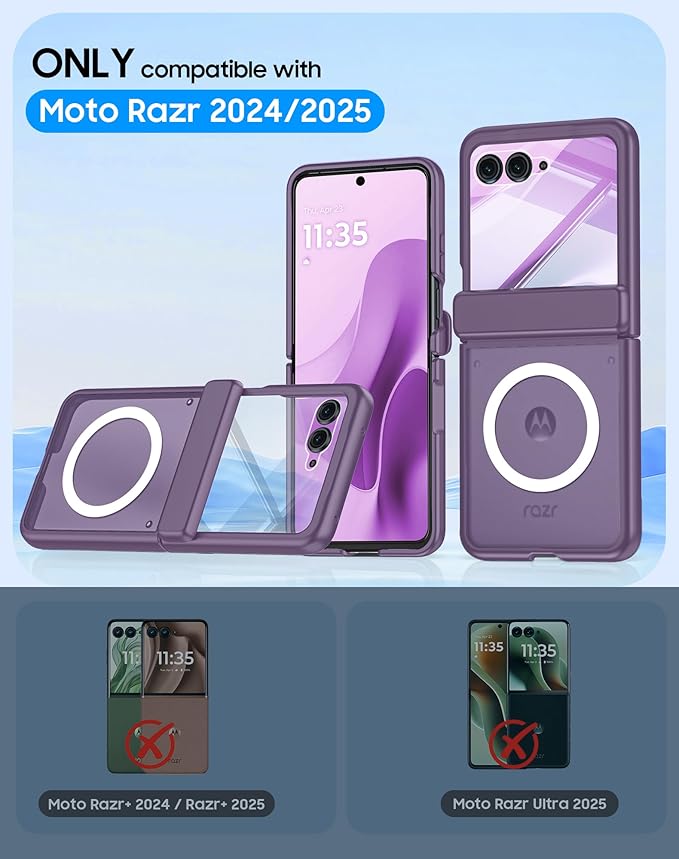 Magnetic for Motorola Razr 2025 Case/Razr 2024 Case,Hinge Protection, Screen Protector, Compatible with MagSafe, Translucent Frosted, Shockproof Slim Cover for Razr 2025/2024 -Purple