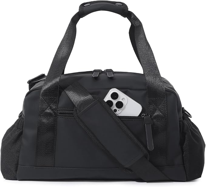 Bucosd Small Gym Bag for Women, Mini Crossbody Gym Duffle Bag with Wet Compartment, Carry on Gym Tote Bag for Workout Dance Sport Travel (Medium-Black)