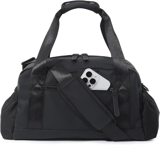 Bucosd Small Gym Bag for Women, Mini Crossbody Gym Duffle Bag with Wet Compartment, Carry on Gym Tote Bag for Workout Dance Sport Travel (Medium-Black)