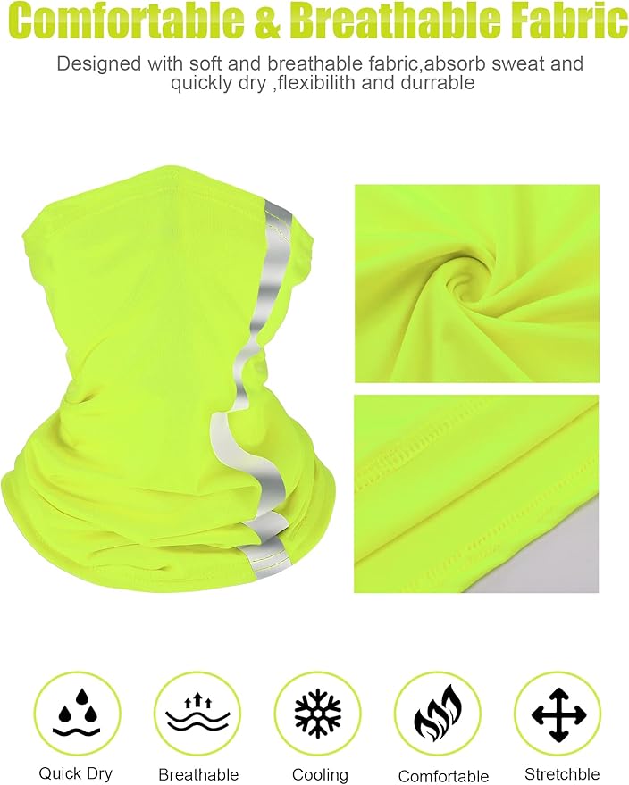 SATINIOR 8 Pcs Neck Gaiter Face Mask, Reflective Summer UV Protection Cooling Scarf Neon Breathable Bandana for Men Women