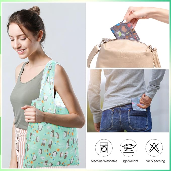 Weewooday 18 Pieces Foldable Reusable Shopping Bags Machine Washable Grocery Bags Waterproof