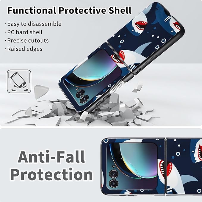 for Motorola Moto Razr Plus 2024 Case,for Moto Razr 50 Ultra Case Cute Slim Hard PC Thin Anti-Scratches Shockproof Protective Phone Cover for Motorola 50 Ultra,Cartoon Shark