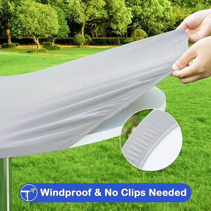 Wolkemer 2 Pack 3 Foot Silver Fitted Tablecloth 36 Inch Round Elastic Edges Table Cloth, Spandex Stretch Table Cover with Machine Washable Fabric for Wedding Party Picnic Dining Indoor Outdoor