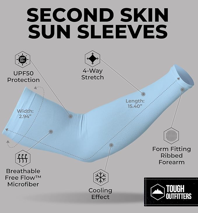 Tough Outdoors UV Arm Sleeves for Men Women - Sun Protection Sleeves - Compression Golf Baseball Cooling Tattoo Arm Sleeve