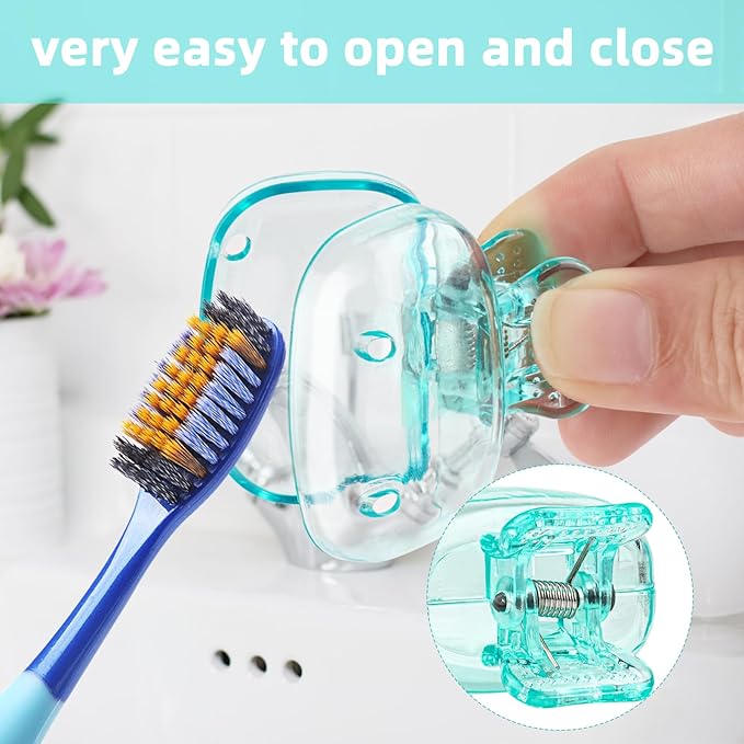 Hxezoc 4 Pack Travel Toothbrush Head Covers Toothbrush Protector Cap Brush Pod Case Protective Portable Plastic Clip for Household Travel, School, Bathroom, Camping, Business