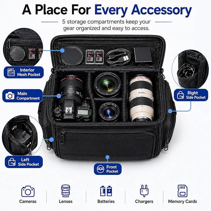 eCostConnection Extra Large Camera Bag Fully Padded Gadget Case with Dual Buckles for Sony,Nikon, Canon, Olympus, Pentax, Panasonic, Samsung & Many More SLR Cameras & Camcorders