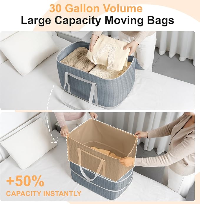 Comforter Storage Bag - 120L Bedding Storage Bags for Moving Closet, Washable Blanket Storage Bag, Ultra Space Saving Self Compression Organizer, 2-Pack, Grey