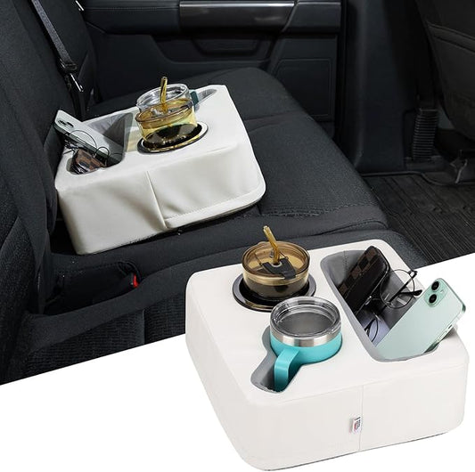 KEMIMOTO Back Seat Cup Holder for Car, Couch Cup Holder, Car Truck Boat Organizer, Couch Sofa Bed Expander Tray Holds Drinks, Snacks, Remote, Cell Mobile Phone (White)