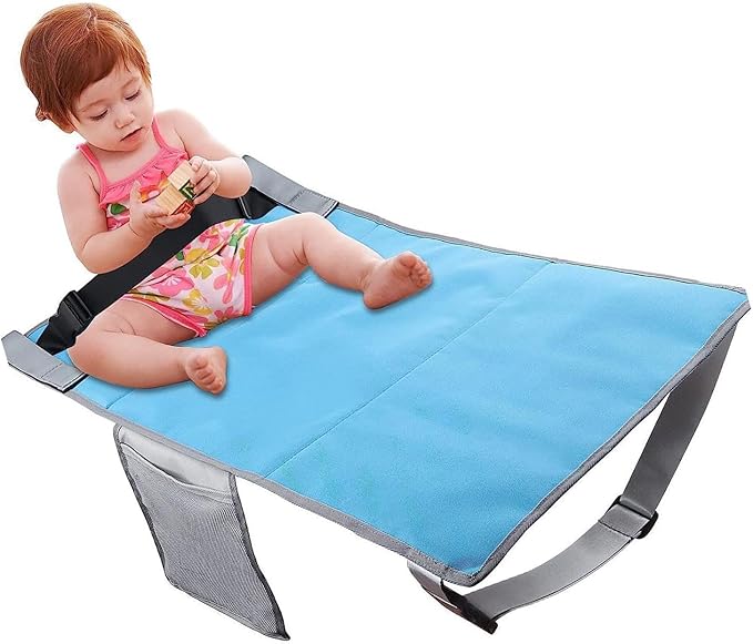 Kids Airplane Foot Pedal, Portable Folding Airplane Footrest, Universal Fit Adjustable Children Airplane Seat Extender (Blue)