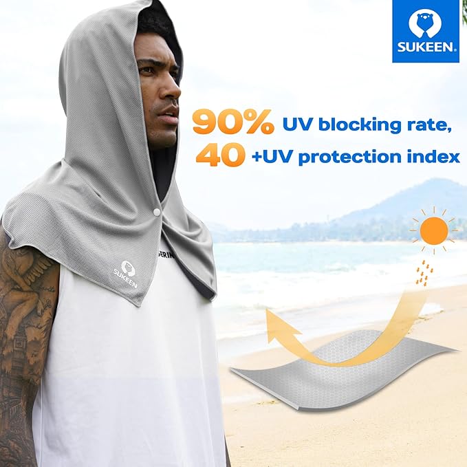 Sukeen Cooling Hoodie Towel, Absorbent Quick-Drying Cooling Towels for Neck and Face, UV Sun Protection Cooling Neck Wraps Sport Head Cooling Towel Hot Weather