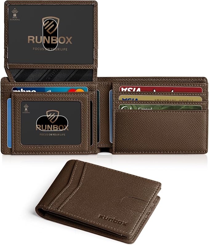 RUNBOX Wallet for Men -Slim Rfid Leather Mens Bifold Novelty Wallets 2 ID Window With Gift Box Men's Accessories | Slim