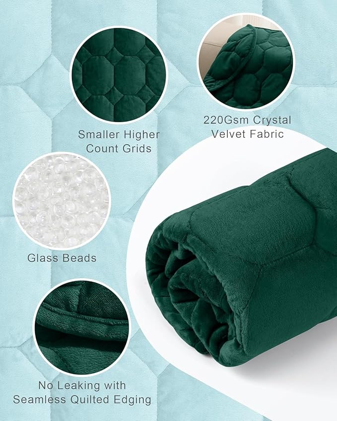 Cottonblue Weighted Lap Blanket Pad 5 lbs 29" x 33", Cozy Luxury Crystal Velvet Weighted Blanket for Adults Teens, Small Weighted Blanket Throw All Season for Travel Relaxation Sleeping, Green Blanket