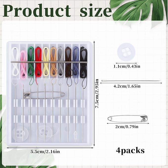 4 Pack Mini Sewing Kit Travel Size, Prethreaded Sewing Kits, Portable Needle and Thread Set with Pin Button for Travel, Home, Dorm, Hotel