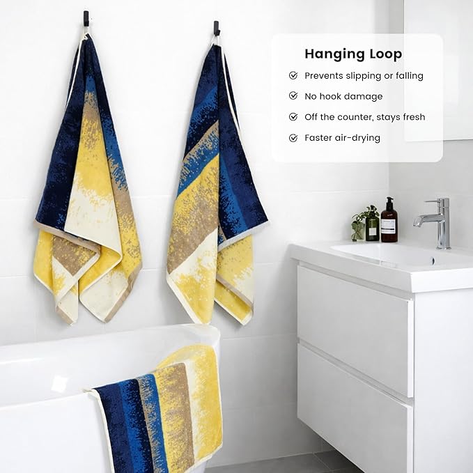 SEMAXE Bath Towel Set, 8 Piece Towel Set for Bathroom, Quick Dry Cotton Towels with Hanging Loops, Easy Care, Coastal Ombre