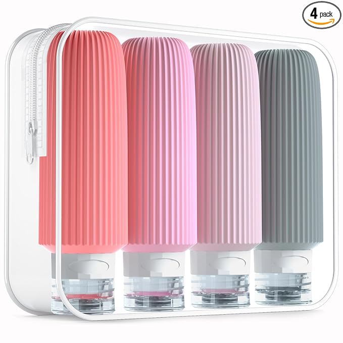 Mrsdry Travel Bottles for Toiletries, Large 6oz Travel Size Containers, BPA Free Leak Proof Tubs Refillable Liquid Accessories with Toiletry Bag for Cometic Shampoo and Lotion Soap (4 Pack)