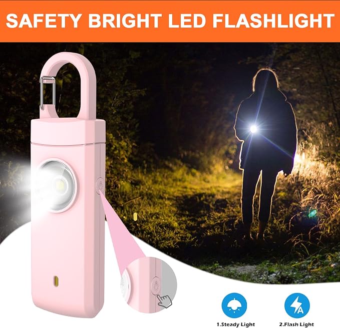 4 Pack Personal Safety Alarm, 130dB Rechargeable Self Defense Siren with LED Strobe Light, USB-C Emergency Keychain Alarm for Women Kids Elderly, 4 Colors (Aqua/Black/Pink/White)