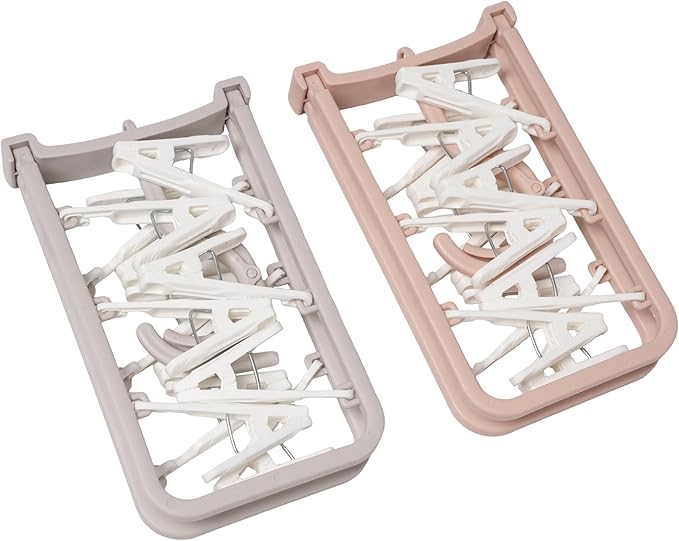 Clothes Drying Racks 2 Pack Grey Pink Small Folding Portable Underwear Hangers with 12 Clips 360° Rotatable Hook for Socks Drying Towels Bras Baby Clothes Gloves Plast 2 pcs Traceless Hook