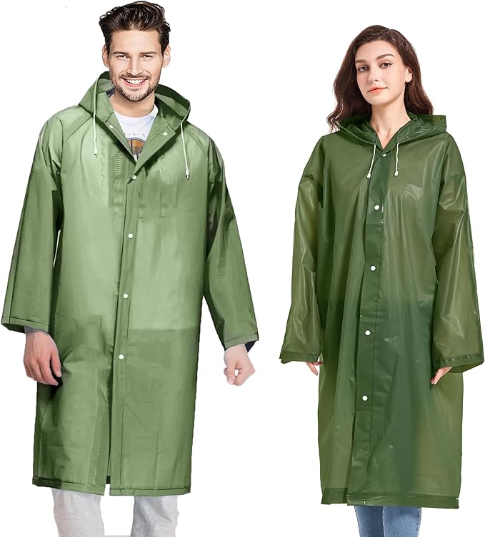 COOY Rain Coats (2 Pack) - Reusable EVA Rain Ponchos For Adults Rain Jackets Raincoats For Men Women