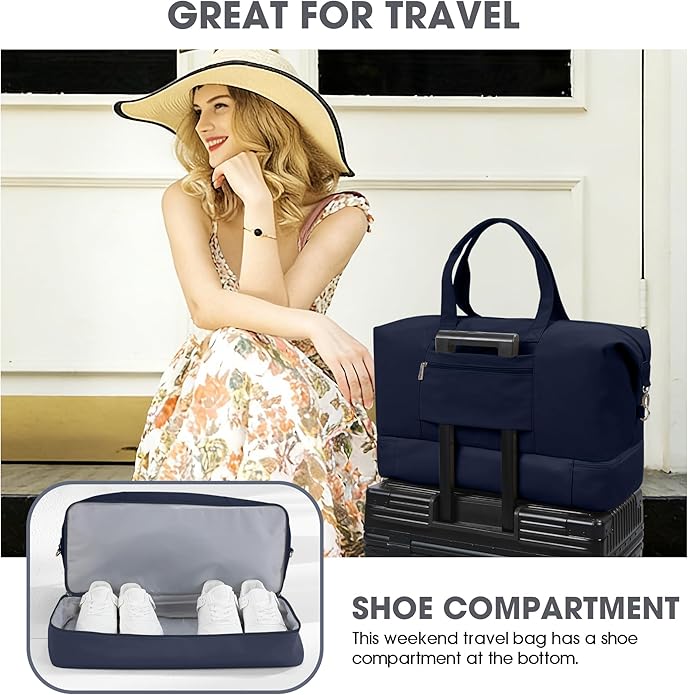 Women's Weekender bag Travel Duffel Bag with Shoe Compartment 21-inch Airline-Approved Carry-On, 2-Piece Overnight Bag Set Personal Item Luggage