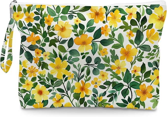 Fokongna Floral Print Wet Bag, Small Portable Waterproof Multi-Functional Organizer for Women, Ideal for Daily, Beach & Travel, Yellow Buttercup Vine