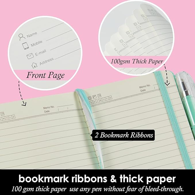 NIRMIRO 3 Pack Small Pocket Journal Notebook 3.7" x 5.7" with Pen, A6 Mini Cute Notepad for Women/Men, 408 Pages, 100Gsm Lined Paper Note Pads, Leather, Green