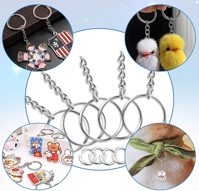 PAXCOO 150Pcs Split Key Chain Rings with Chain and Jump Rings Bulk for Crafts (25 mm)