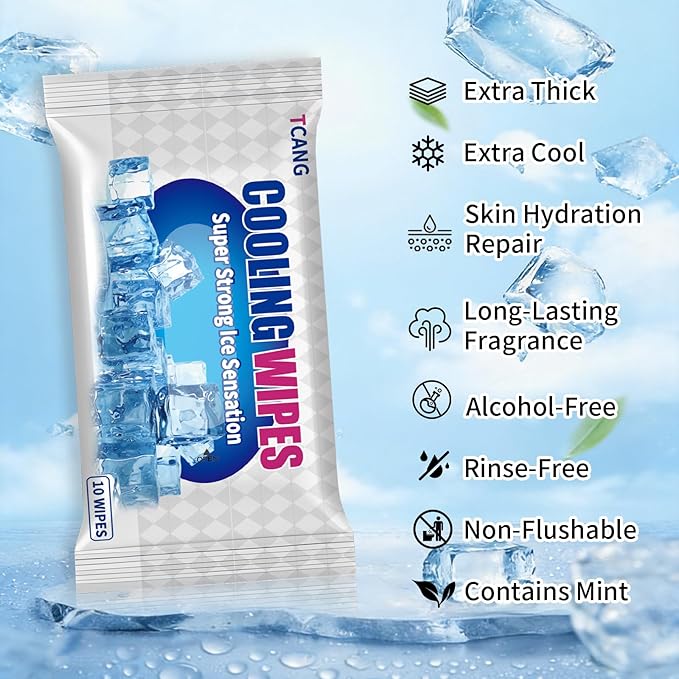 Cooling Face Body Wipes - 10 Packs of 10 (100 Wipes) - Disposable Individually Wrapped No-Rinse Cooling Towels, Extra-Thick Oversized Body Cleansing Wipes for Sports, Travel, Camping in Hot Weather