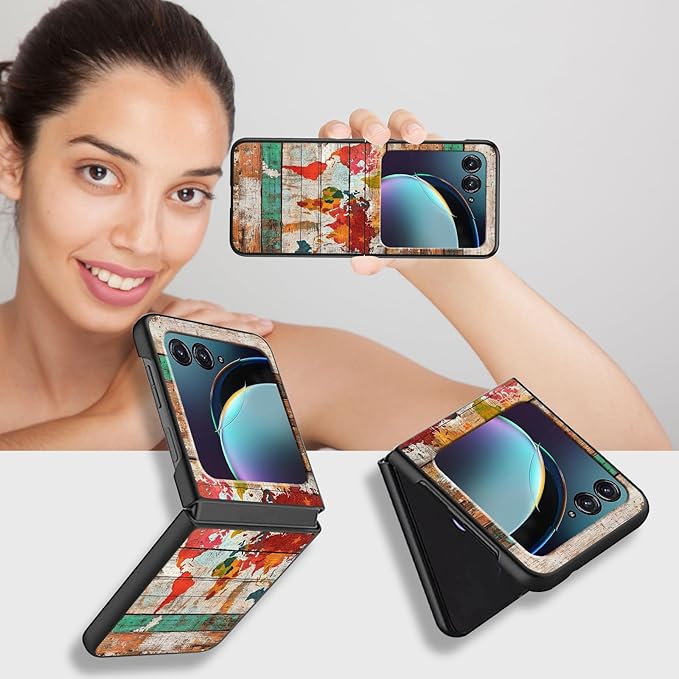 for Motorola Razr 2025 Case,for Moto Razr 60 Phone Case Cute Slim Hard PC Ultra-Thin Anti-Scratches Shockproof Protective Phone Cover,Wood World Map
