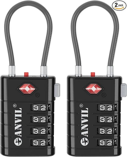 ANVIL TSA Approved Luggage Locks with Search Alert Indicator, 4-Digit Combination Suitcase Lock, Advanced TSA008 Core Heavy Duty Anti-Theft Travel Lock for Double Zippers, Backpacks