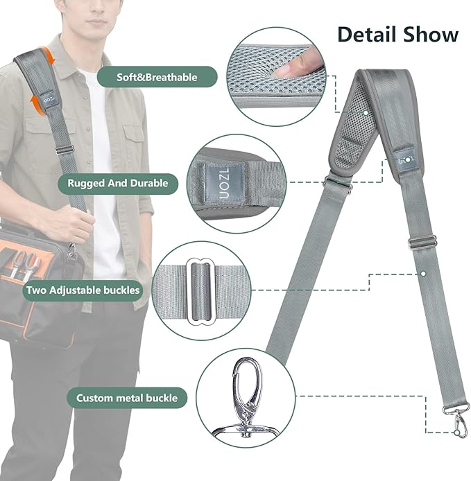 67 Inch Shoulder Straps, Soft with Ultra-Thick Fixed Shoulder Pad, Two Way Independently Adjustable Buckle Replacement Straps for Laptop Bag Messenger Bag Tool Bag Luggage,Grey