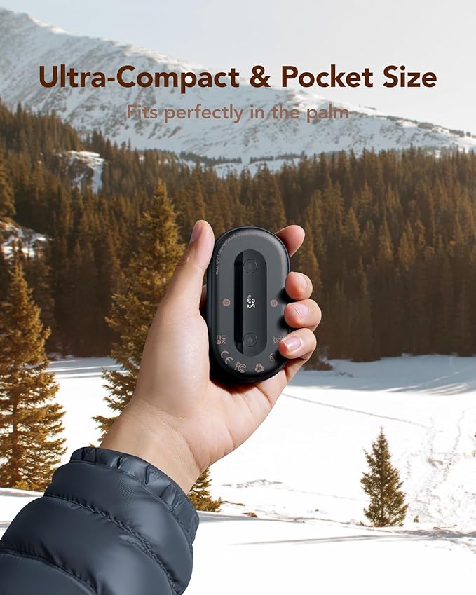 Hand Warmers Rechargeable 2 Pack, Magnetic Alloy Handwarmer 7000 mAh Reusable, Instant Heating UP to 131°F, 15 Hours Long Lasting Palm Pocket Heater, Gifts Packing for Skiing,Hunting,Camping,Golf