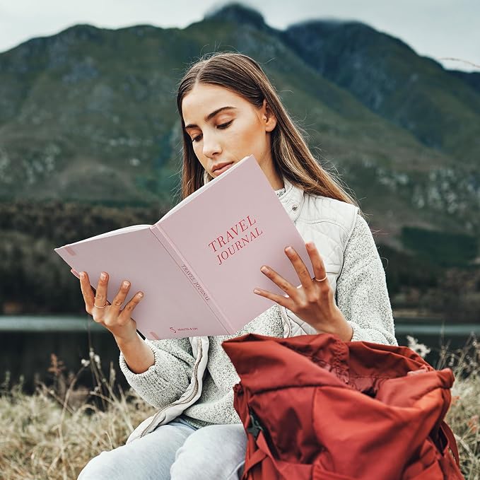 5 MINUTES A DAY Travel Journal for Women, Adventure Book for 20 Trips, Travelling Planner Notebook Diary for Traveler, Vocation Planner, Travel Gifts(126 Pages, Pink)