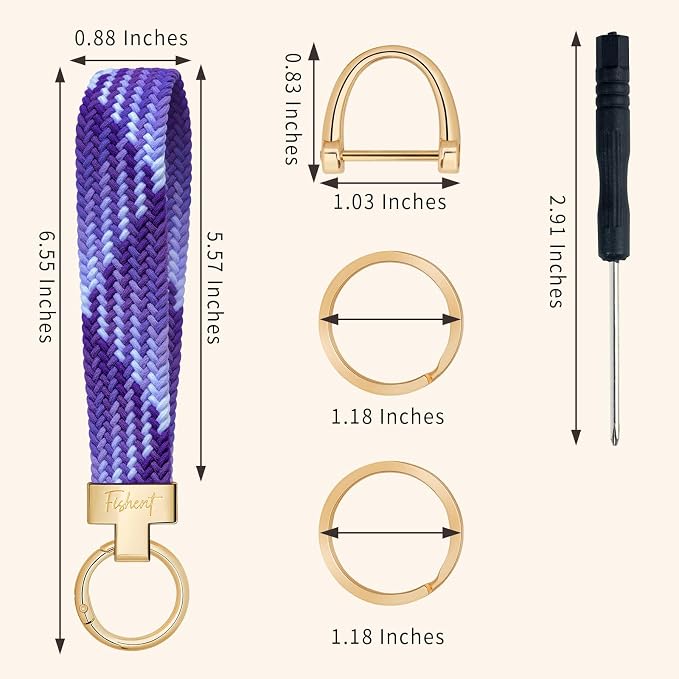 Fishent Stretchy Wristlet Keychain, Cute Key Chain, Woven Wrist Lanyard for Car Keys with 3 Keyrings and D-ring for Women Men