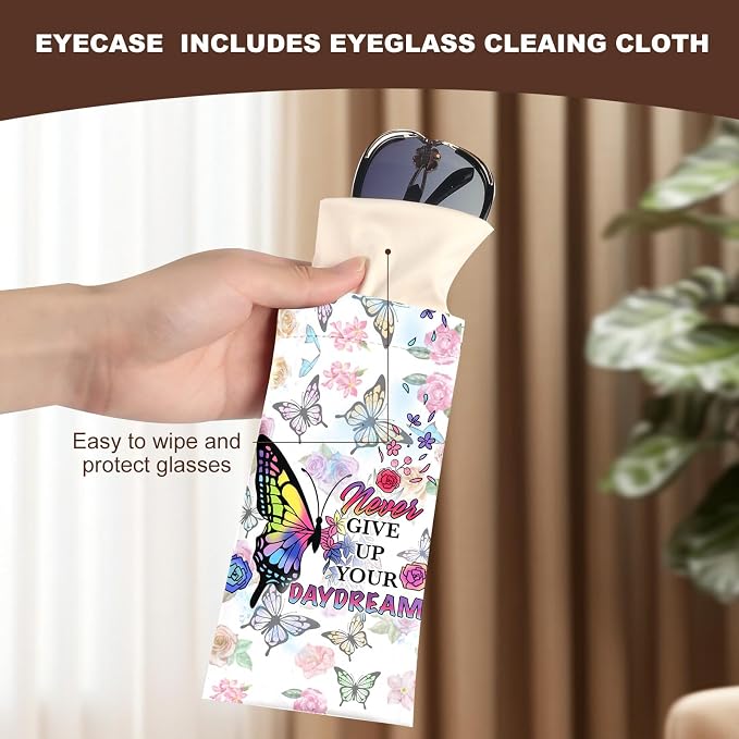 Anikathy 2Pcs Sunglass Eyeglass Glasses Case Soft PU Leather with Cleaning Cloth Cute Glasses Pouch Bag for Men Women Girs