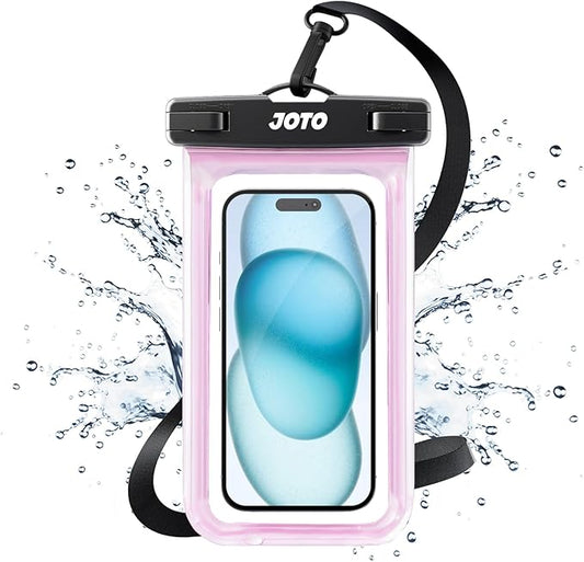 JOTO Up to 7" Universal Waterproof Phone Case for iPhone 17 Air 16 15 14 13 12 11 Plus Pro Max, IPX8 Cellphone Dry Bag XR X SE, Galaxy S23 S22 S21 S20+ S20 S10 Plus Note, Pixel -Clearpink