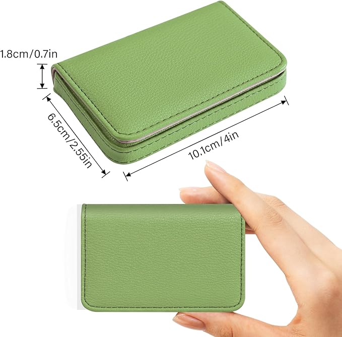 Business Card Holder，PU Leather Business Card Case Color Printing Pattern Card Holder Wallet，Pockets Magnetic Credit Card Holders for Men and Women - Banana Green