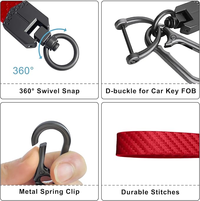 OHKYOOT Leather Car Keychain,Carabiner Clip Key Fob Keychain for Home Car Keys Women Men