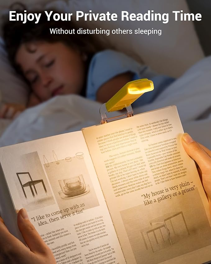 DEWENWILS Rechargeable Book Light for Reading in Bed, Warm White, Brightness Adjustable for Eye Care, LED Clip on Book Lights for Kids, Portable Bookmark Light, Yellow