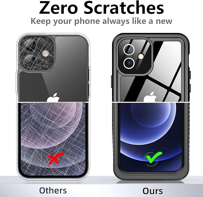 for iPhone 12 Case,Waterproof Non-Slip Shockproof iPhone 12 Waterproof Case,Black