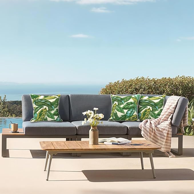 LVTXIII Outdoor Throw Pillows 18x18 Patio Waterproof Square Pillows with Piping Fade Resistant Accent Pillow for Spring Summer Garden Decoration, Set of 2, Lush Leaf Jungle