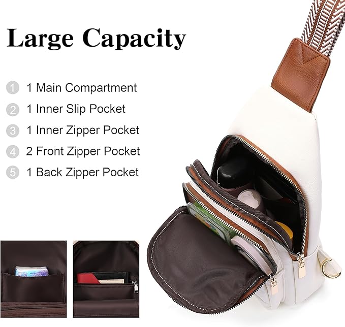 GAEKEAO Sling Bag for Women Crossbody Bags Vegan Leather Fanny Pack Chest Trendy Shoulder Bag for Travel Everyday Vacation