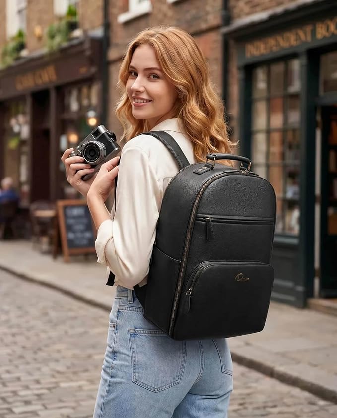 Camera Backpack Classic PU Leather for DSLR, Professional Camera Bag for Photographers with 15 Inch Laptop Compartment Large 20L