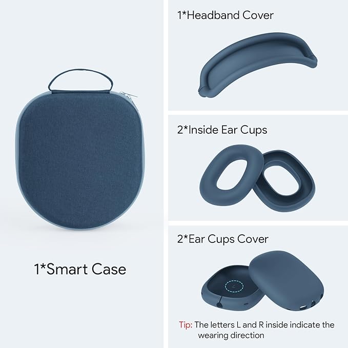 Yinke Smart Case for AirPods Max Headphones Supports Sleep Mode, with AirPods Max Silicone Earpad Cover/Ear Cups Cover Anti-Scratch Accessories, Portable Hard Organizer